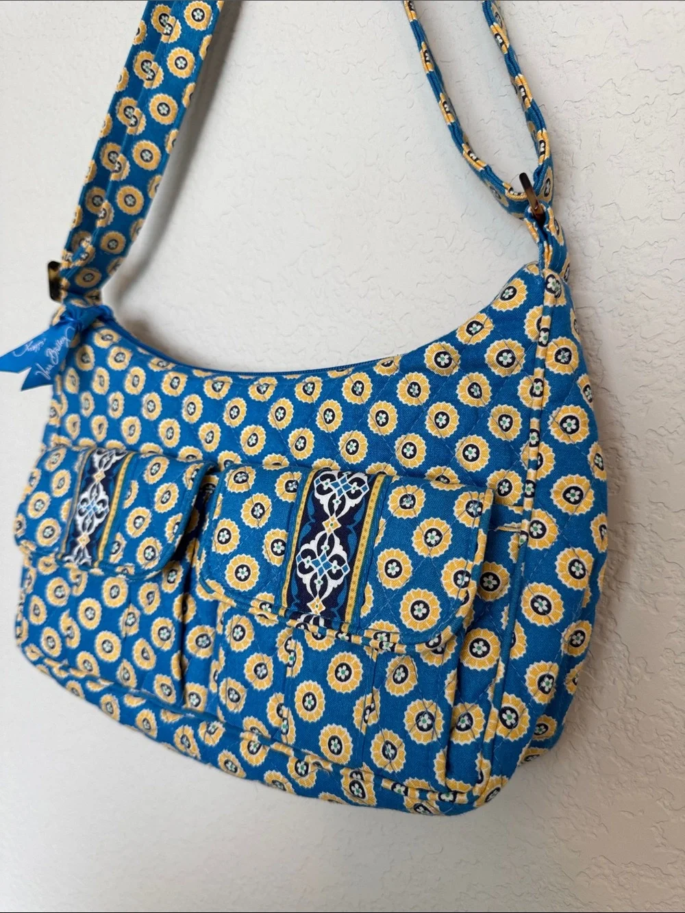 Vera Bradley Blue and Yellow Quilted Floral Circle Shoulder Bag